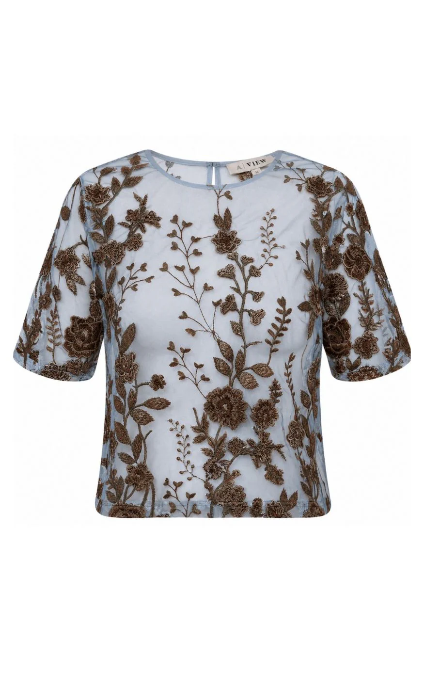 A-View Bluse - Fuschia - Light Blue/Brown