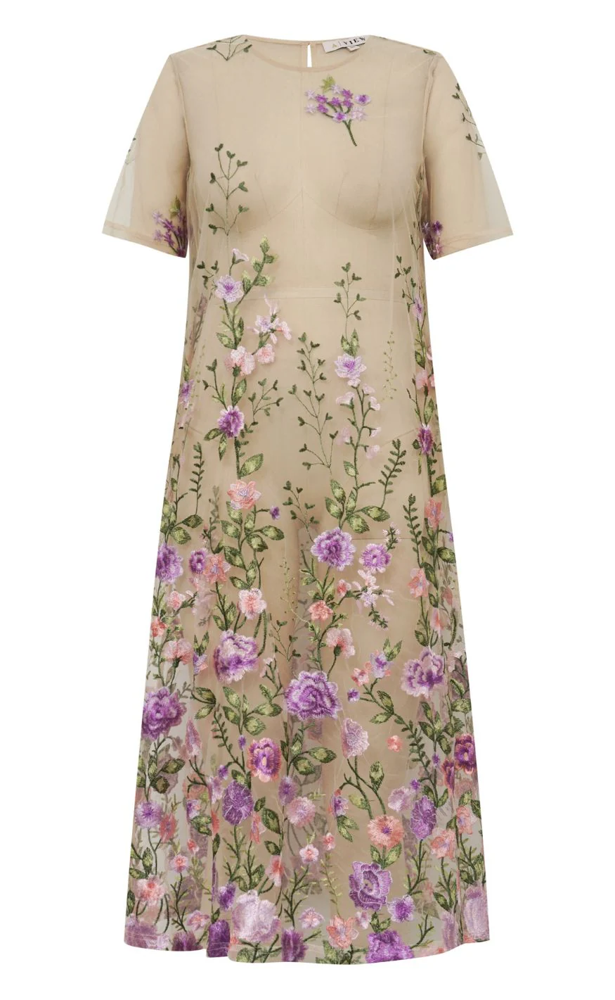 A-View Kjole - Fuschia Midi - Green/Purple
