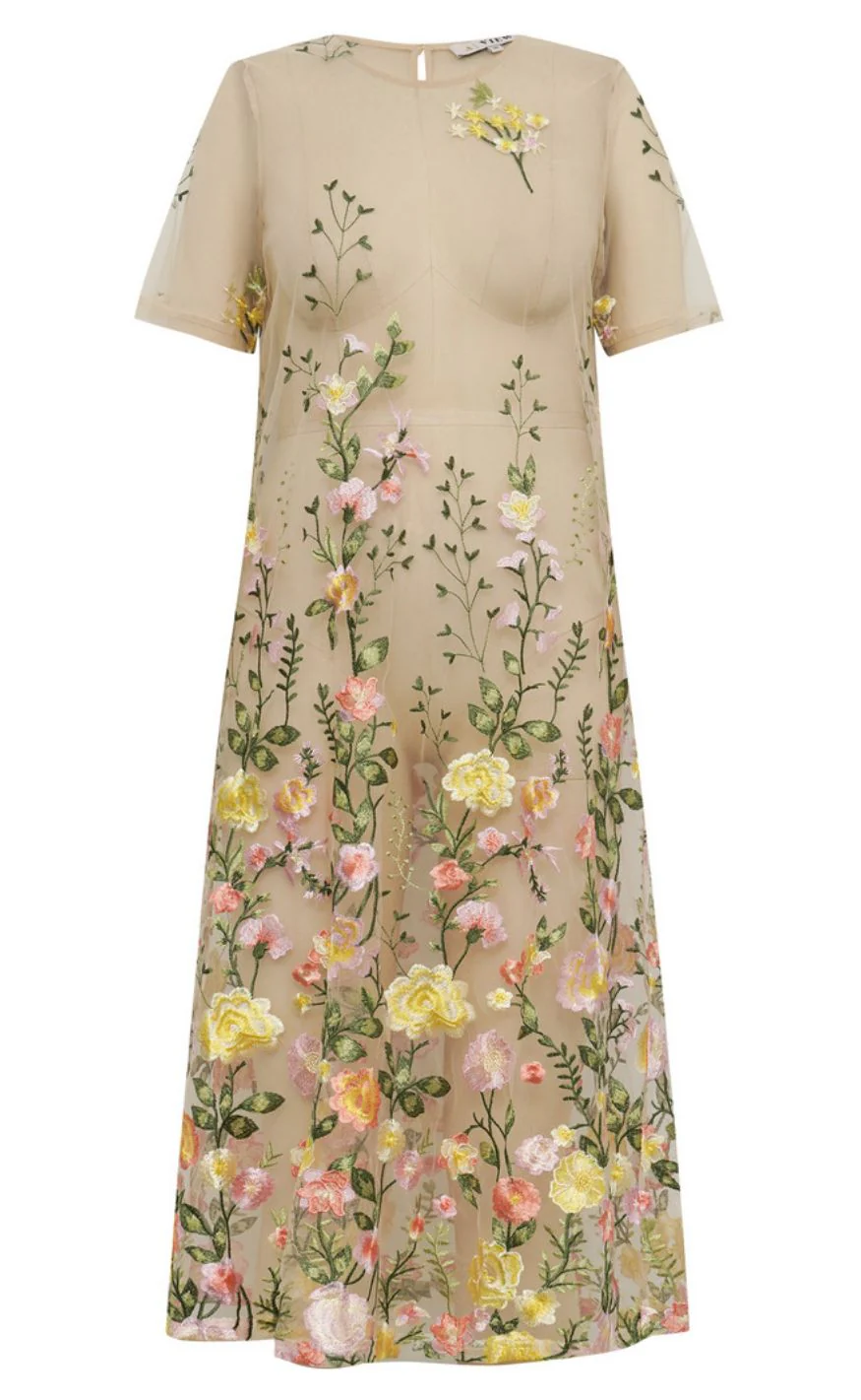 A-View Kjole - Fuschia Midi - Sand/Yellow