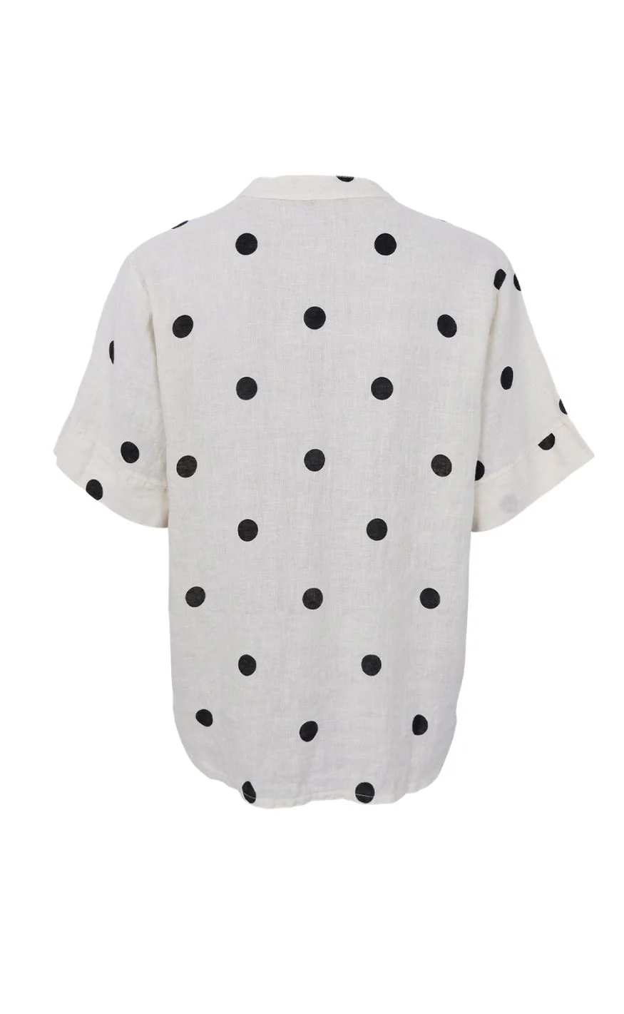 Black Colour Bluse - Melina SS Linen - Dot - Image 2