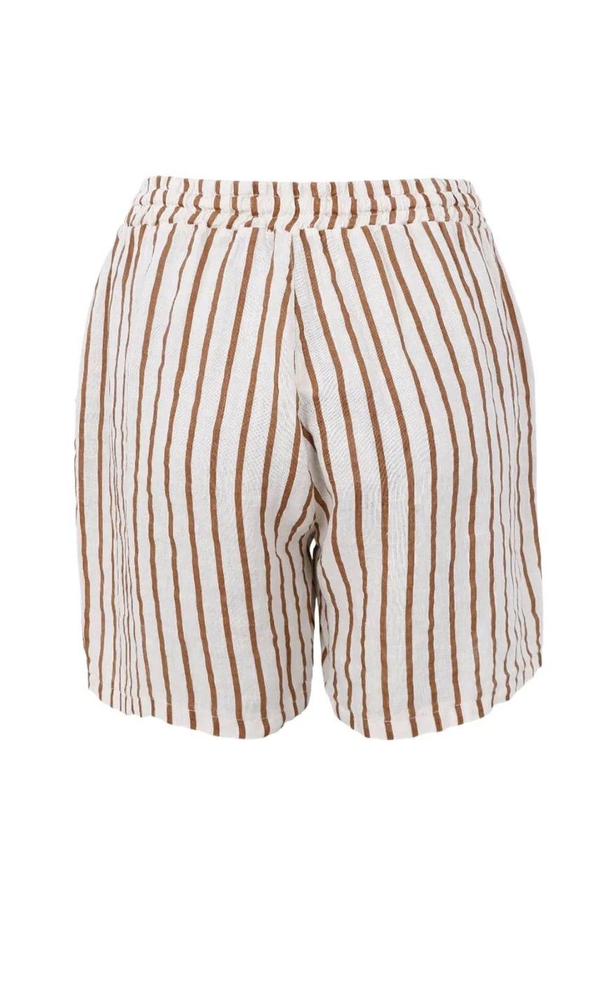 Black Colour Shorts - Melina Linen - Camel Stripe - Image 2