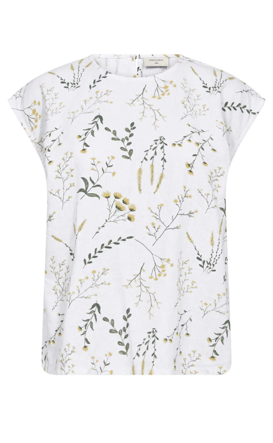 Freequent Bluse - Laluna - Brilliant White w. Golden Haze