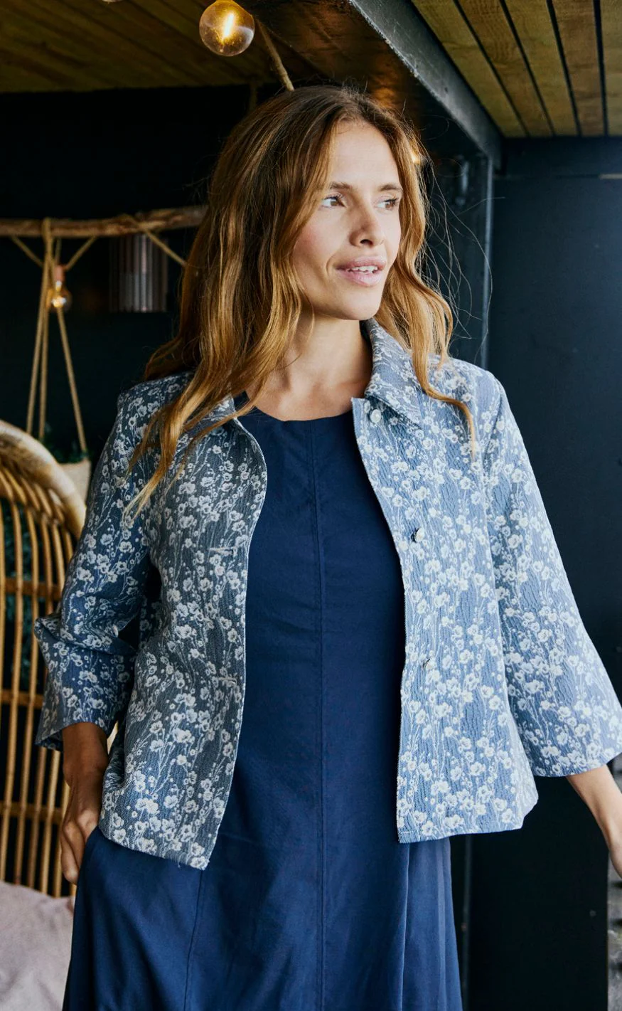 Freequent Jakke - Fally - Vintage Indigo w. Star Off-white - Image 5