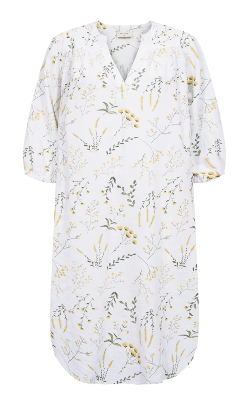 Freequent Kjole - Laluna Print - Brilliant White w. Golden Haze