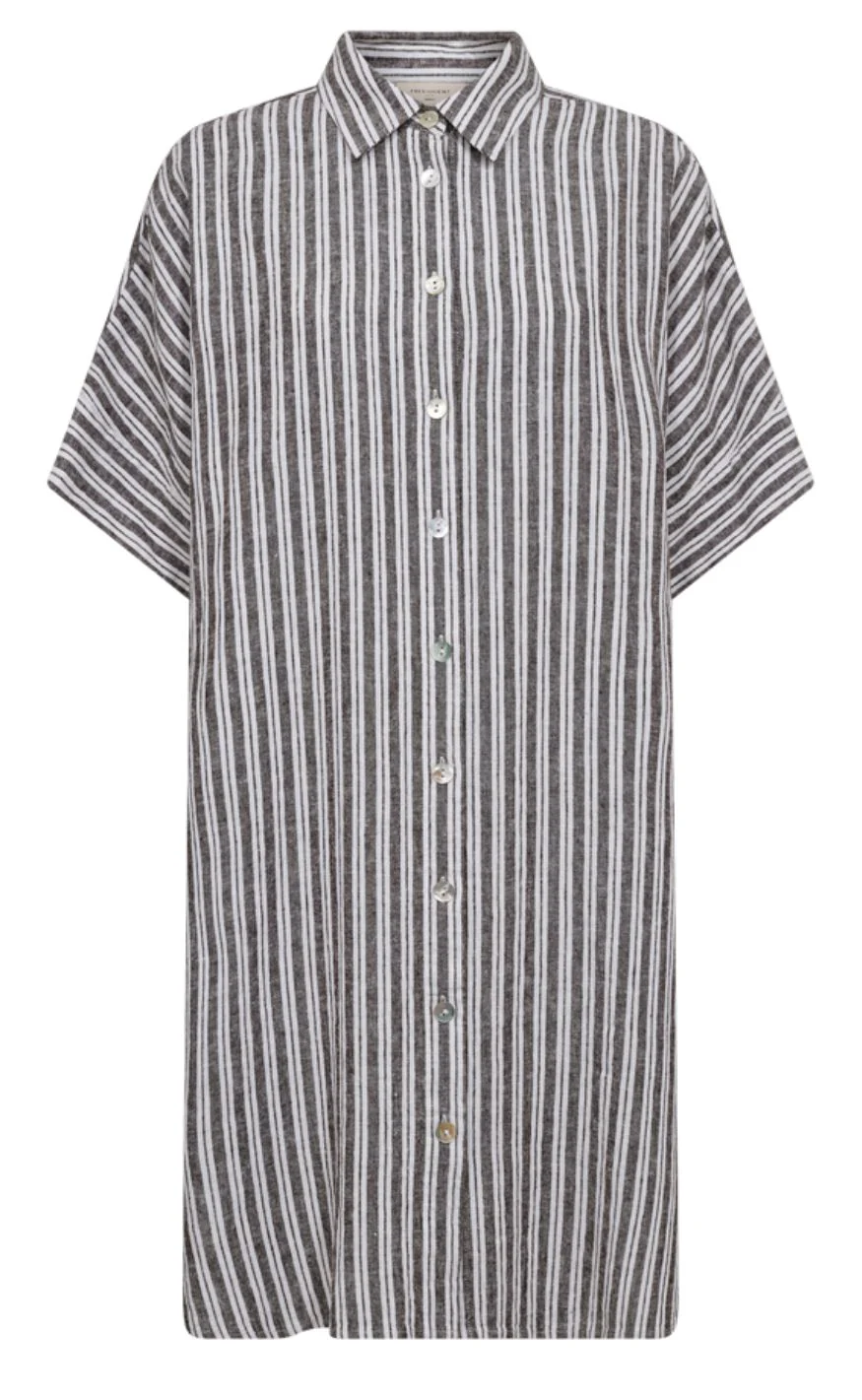 Freequent Kjole - Lava Stripe - Coffee Bean w. Brilliant White
