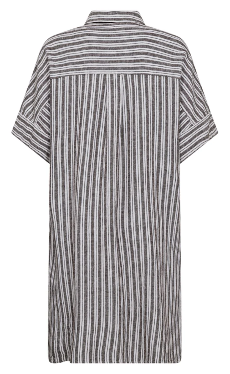 Freequent Kjole - Lava Stripe - Coffee Bean w. Brilliant White - Image 2