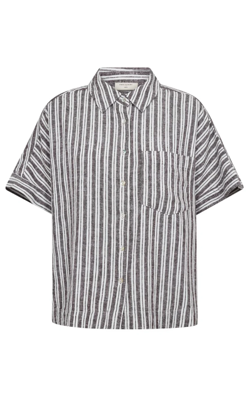 Freequent Skjorte - Lava Stripe - Coffee Bean w. Brilliant White