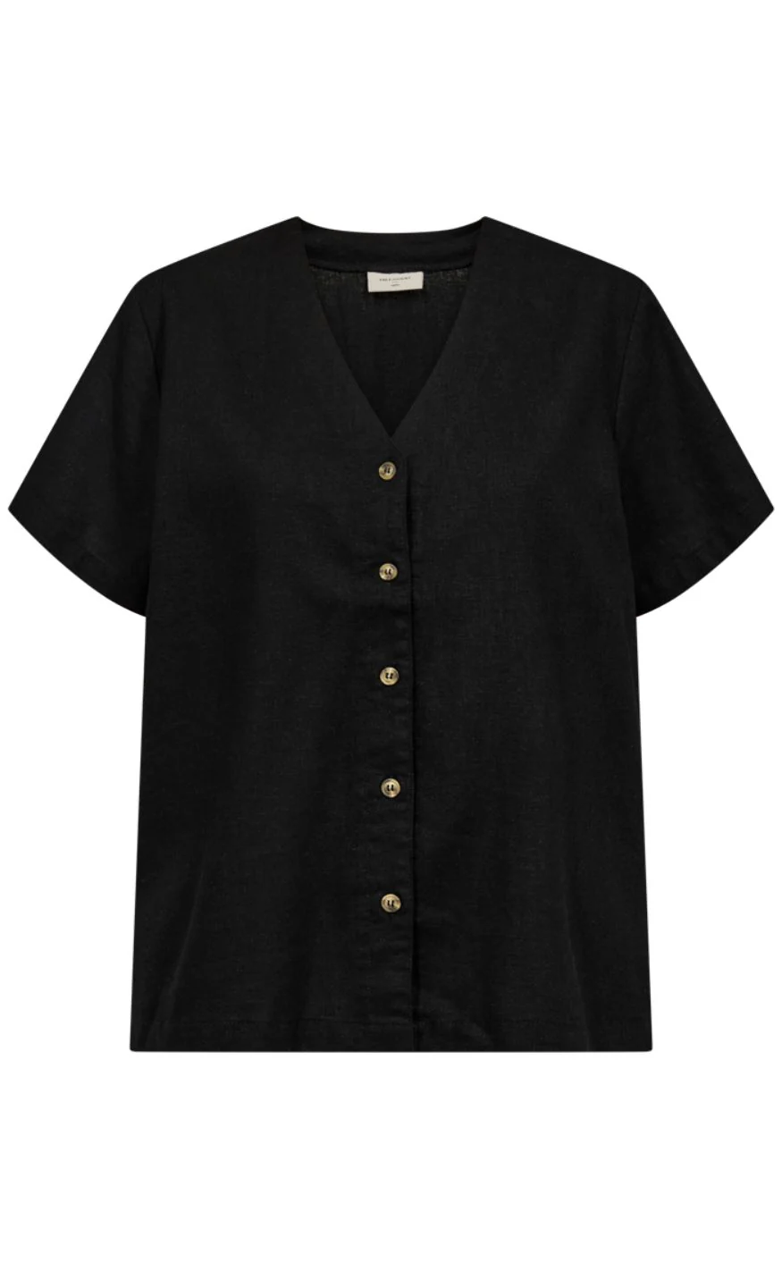 Freequent Skjorte - Lava SS V-neck - Black