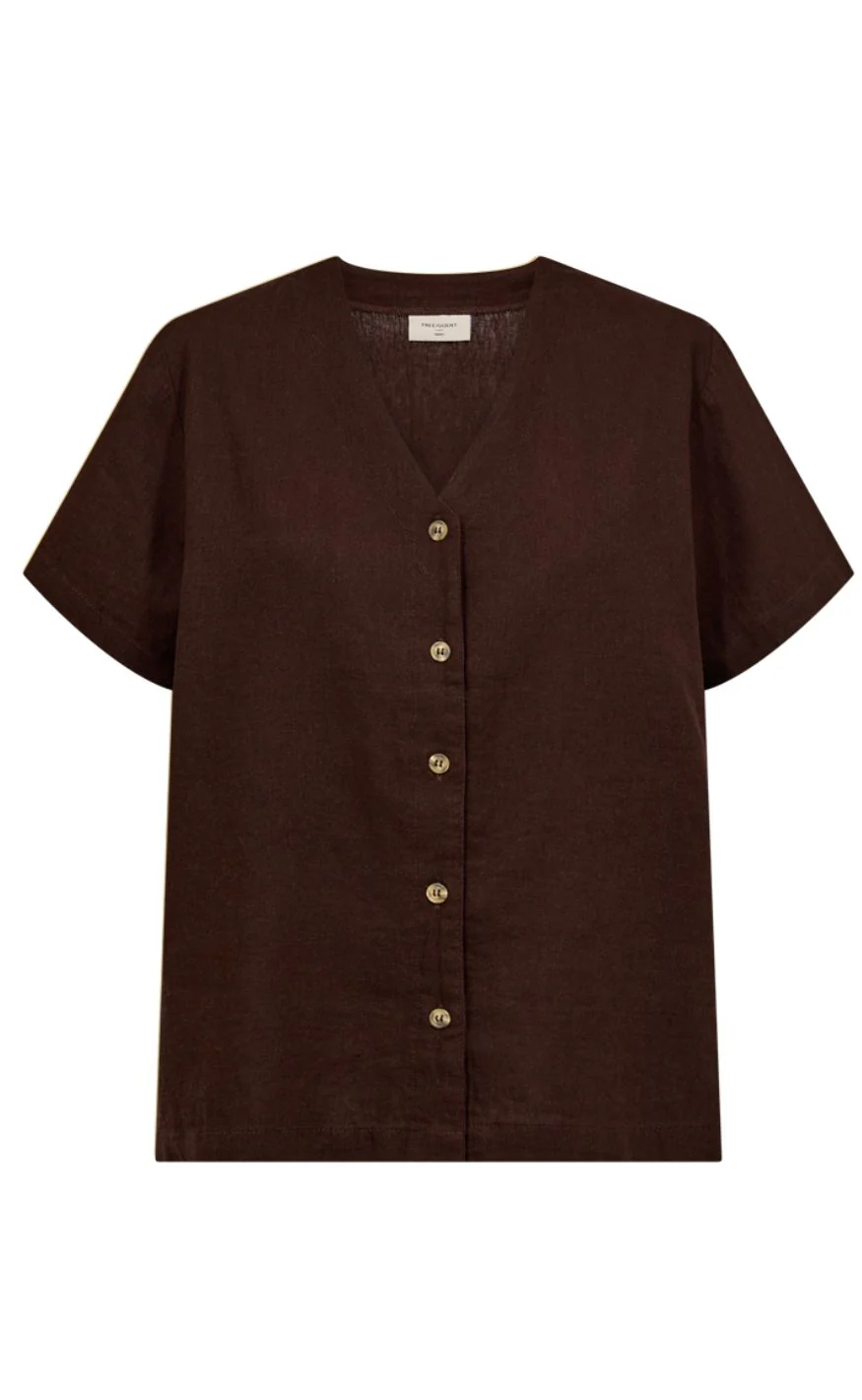 Freequent Skjorte - Lava SS V-neck - Coffee Bean