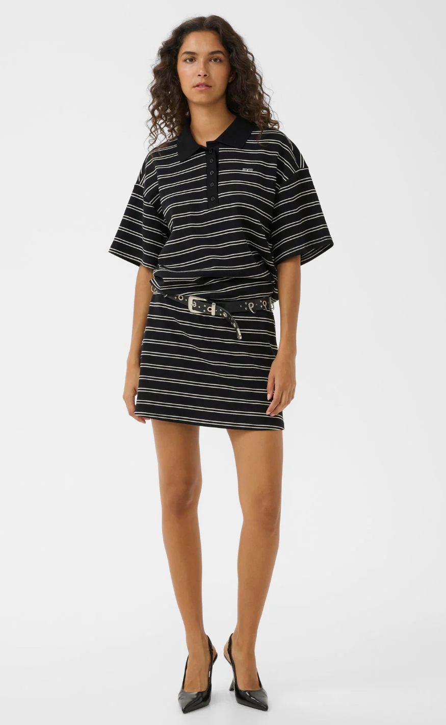 Gestuz Nederdel - Pilova Polo - Black White Striped - Image 2