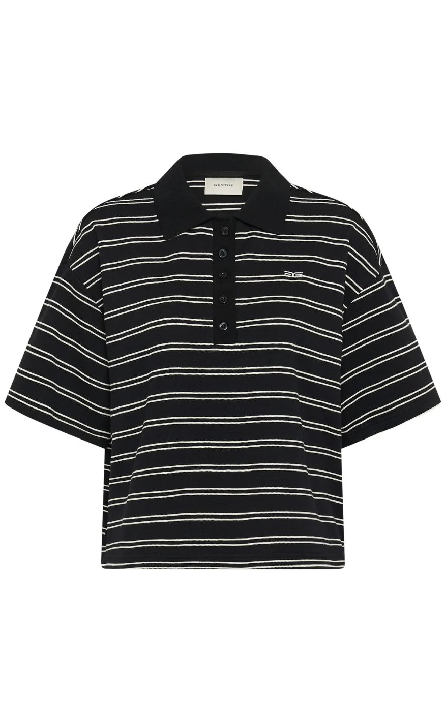 Gestuz T-Shirt - Pilova Polo - Black White Striped