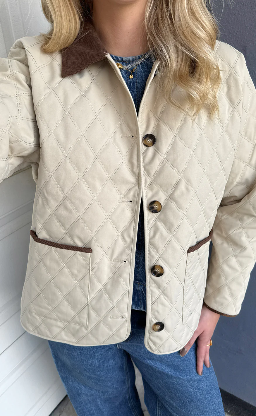 Say INA Copenhagen Jakke - Adele Quilt - Beige W. Corduroy - Image 2