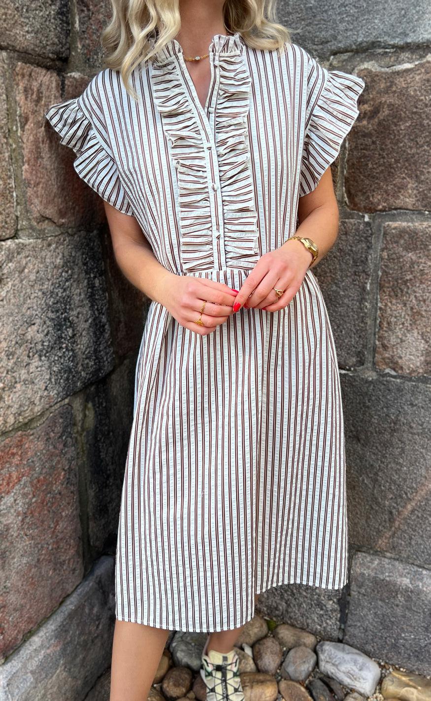 Say INA Copenhagen Kjole - Amelia - White/Brown Striped - Image 5
