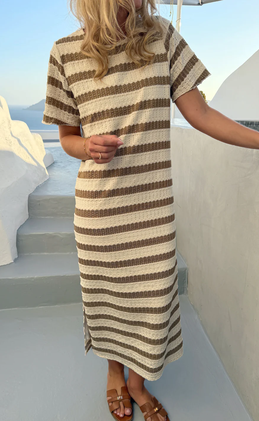 Say INA Copenhagen Kjole - Carolina Knit - Light Brown Striped - Image 2