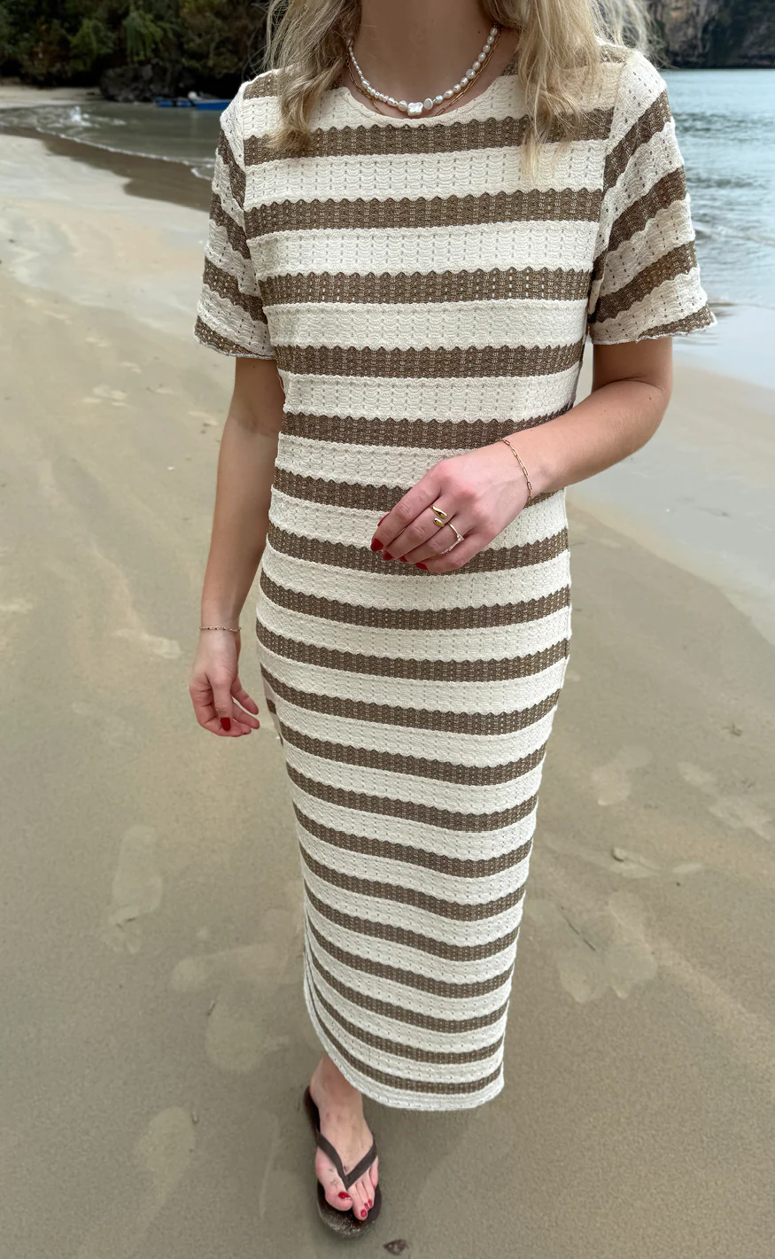 Say INA Copenhagen Kjole - Carolina Knit - Light Brown Striped - Image 4
