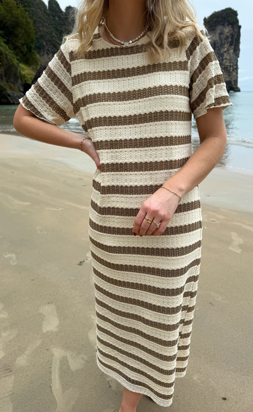 Say INA Copenhagen Kjole - Carolina Knit - Light Brown Striped - Image 8