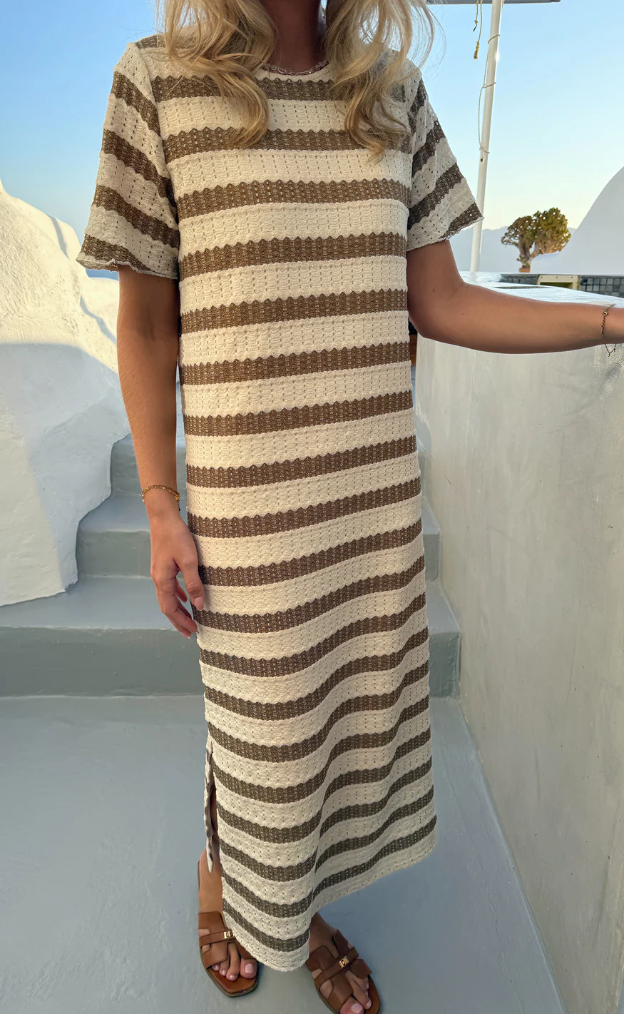 Say INA Copenhagen Kjole - Carolina Knit - Light Brown Striped - Image 9