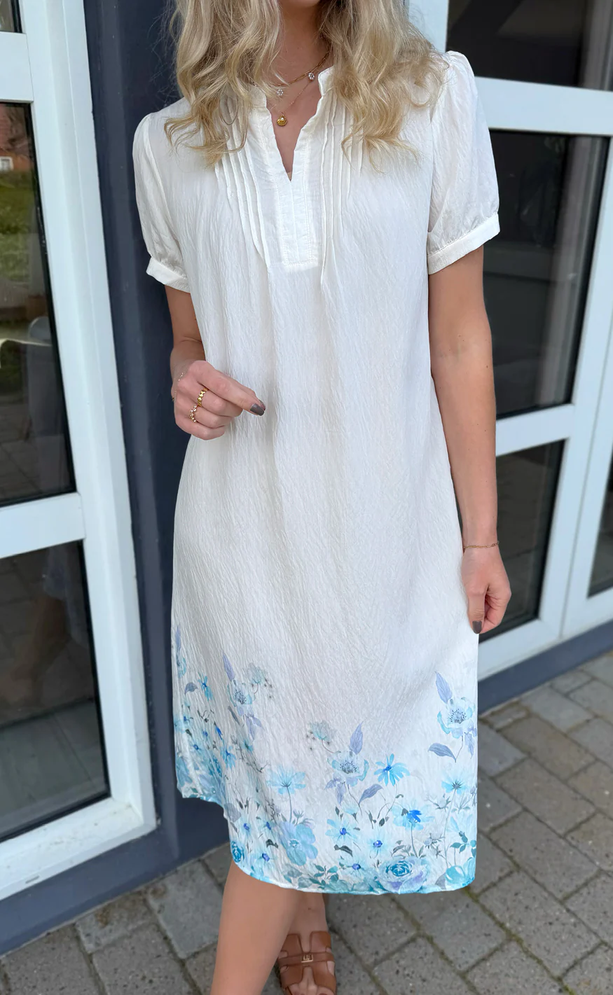 Say INA Copenhagen Kjole - Nina - Off White W. Blue Flowers - Image 2