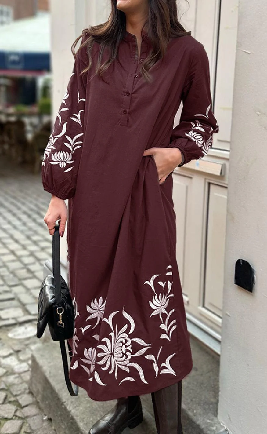Say INA Copenhagen Kjole - Tilde Long - Burgundy Red W. Embroidery - Image 7