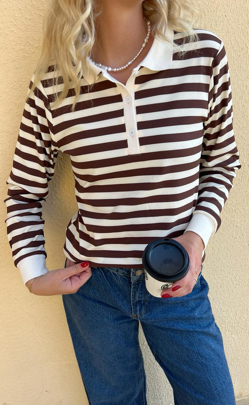 Say INA Copenhagen Polo / Bluse - Pamela - Brown Striped - Image 2