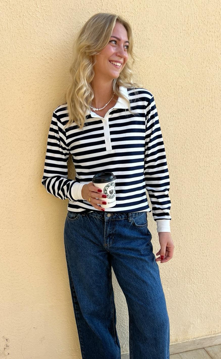 Say INA Copenhagen Polo / Bluse - Pamela - Navy Striped - Image 2