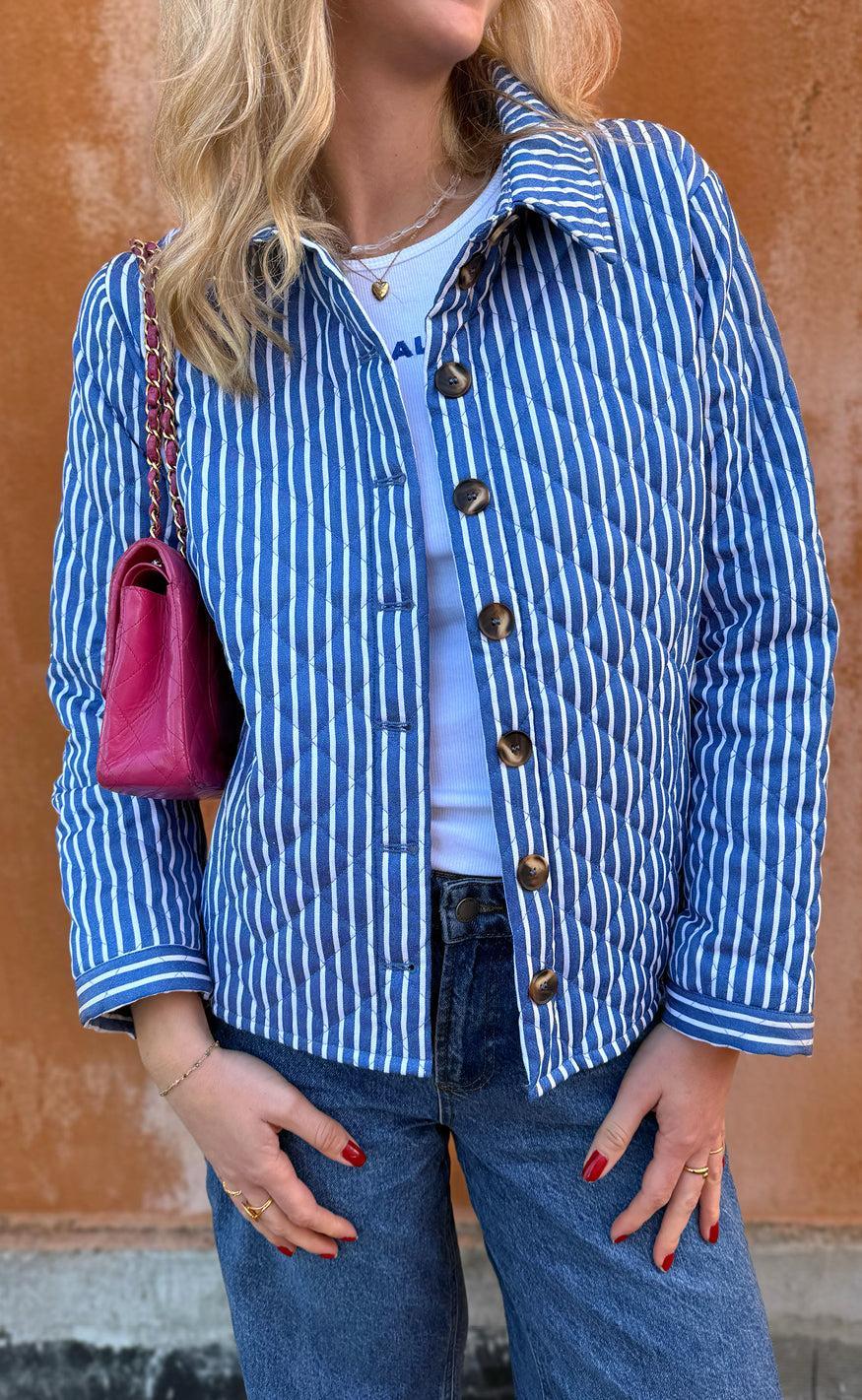 Say INA Copenhagen Quiltet Jakke - Elvira - Blue Striped - Image 3