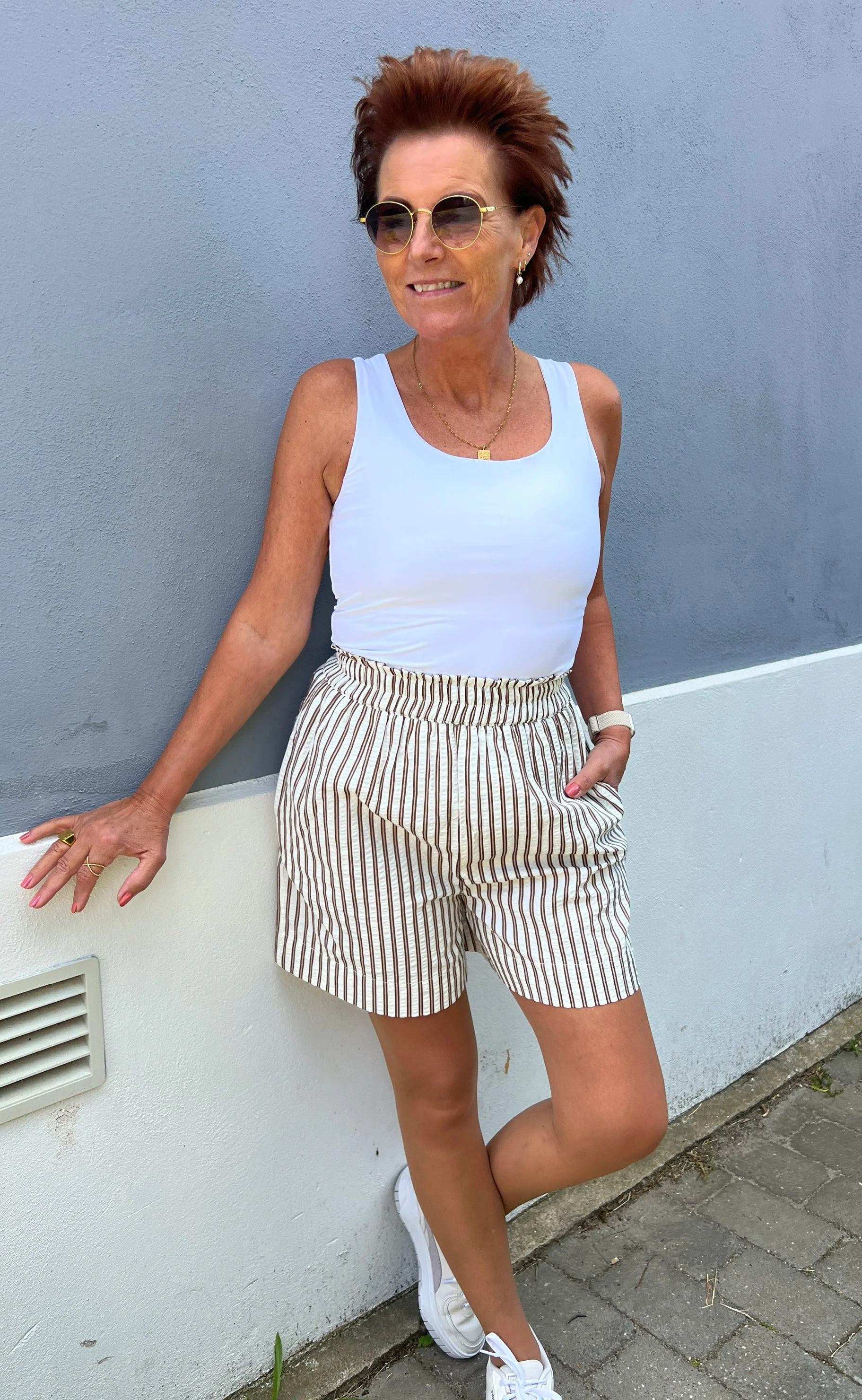 Say INA Copenhagen Shorts - Liv - White / Brown Striped - Image 4