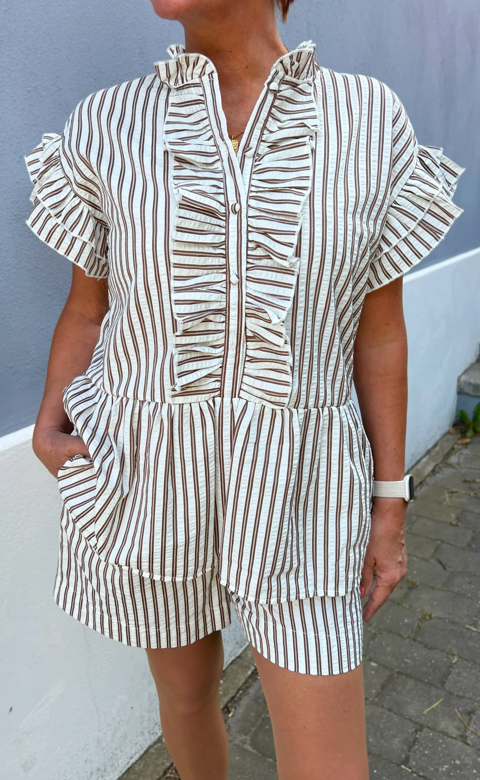 Say INA Copenhagen Shorts - Liv - White / Brown Striped - Image 5
