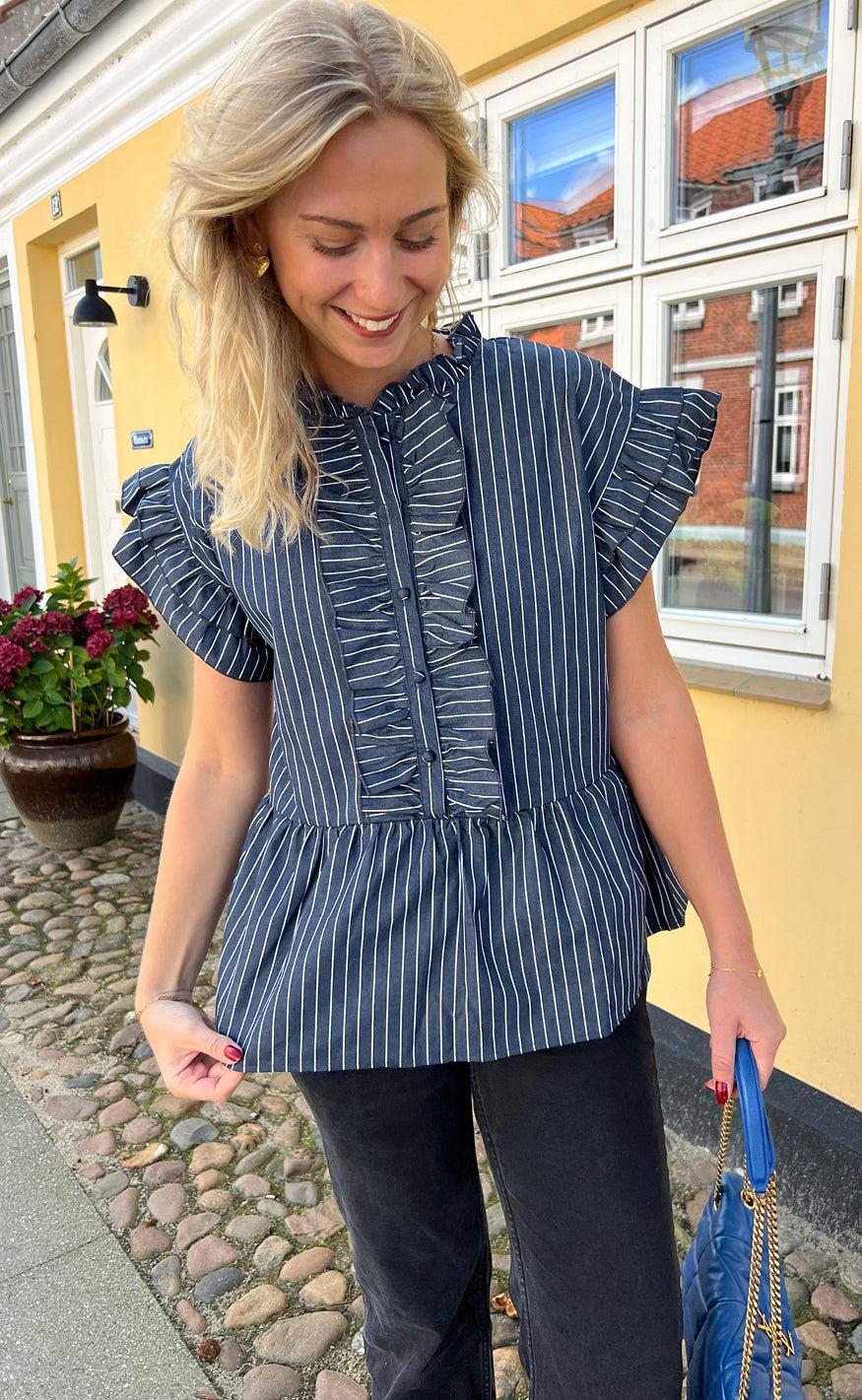 Say INA Copenhagen Top - Freya - Denim Blue Pinstripe - Image 2