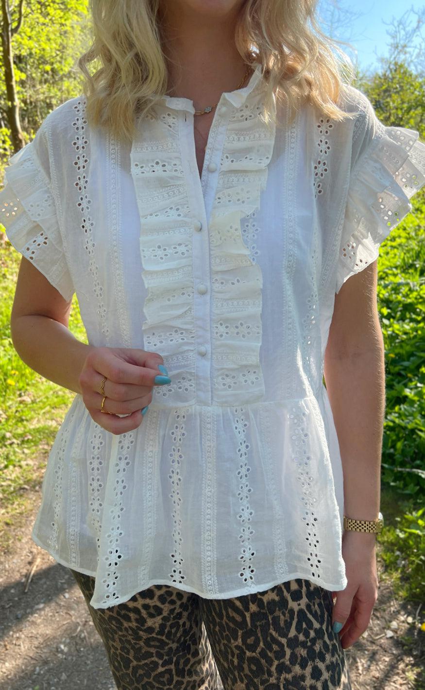 Say INA Copenhagen Top - Freya - White Broderie Anglaise - Image 6