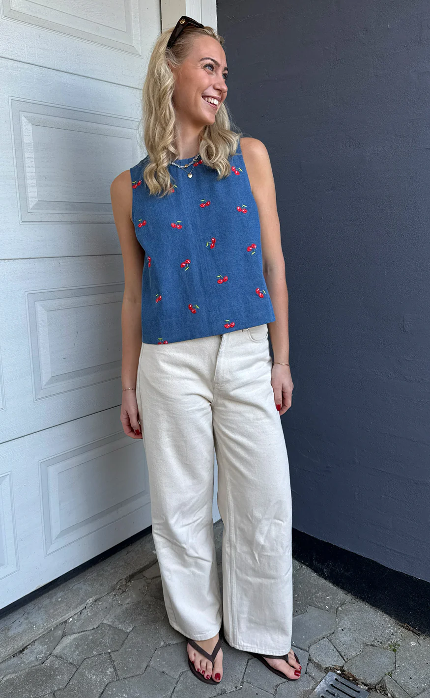 Say INA Copenhagen Top - Naja - Denim Blue w. Cherries - Image 3
