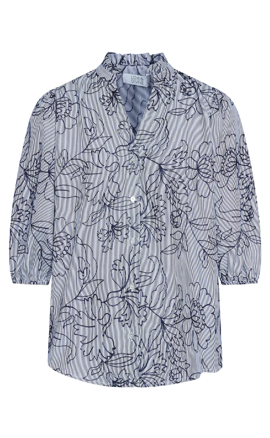 Love & Divine Bluse - Love456-9 - Stripe/Flower
