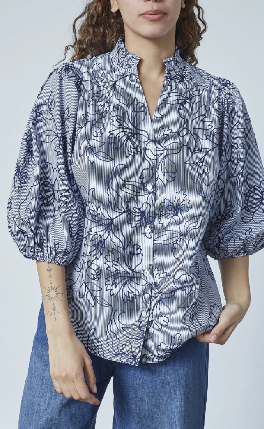 Love & Divine Bluse - Love456-9 - Stripe/Flower - Image 2