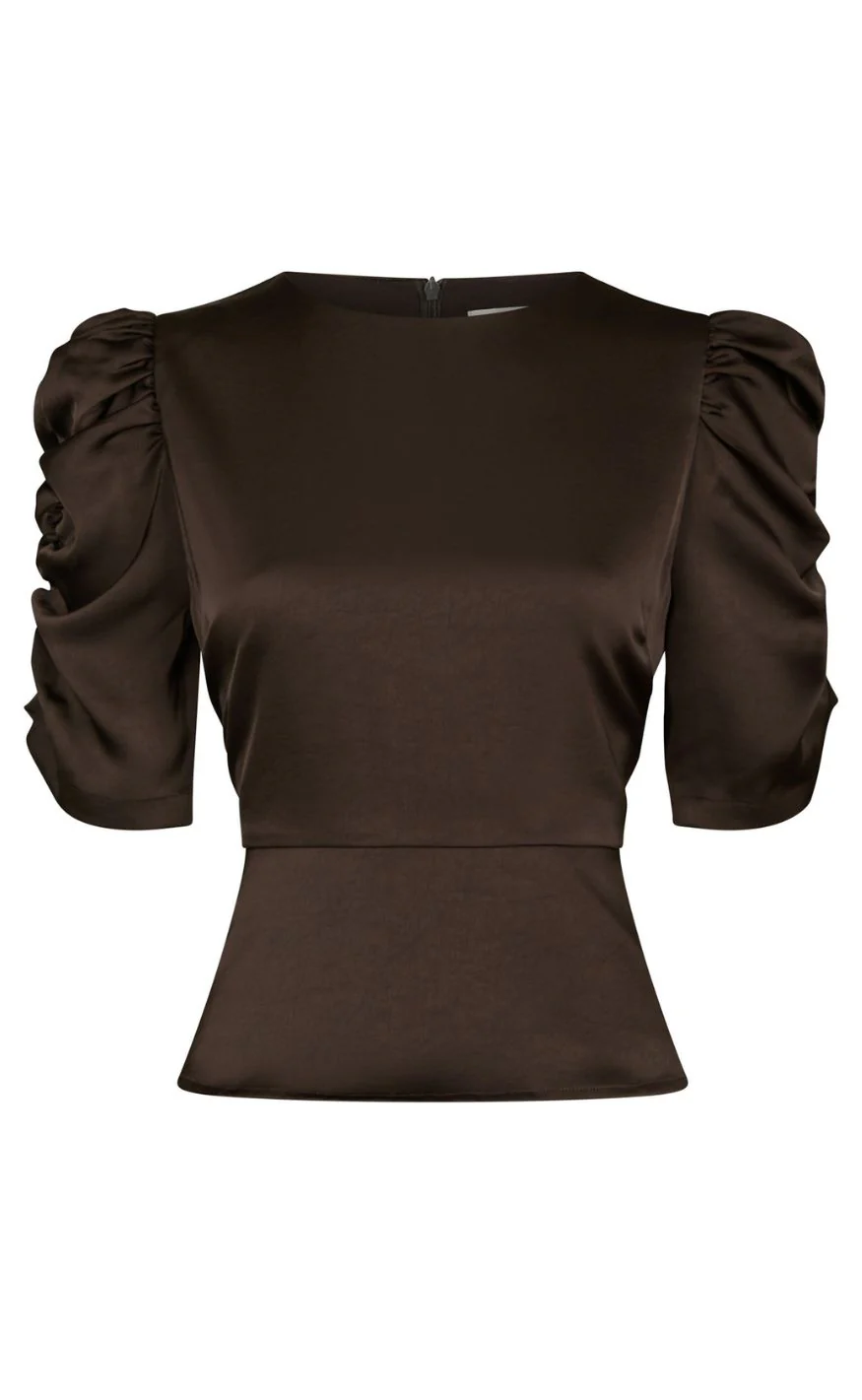 Neo Noir Bluse - Benua Heavy Sateen - Dark Brown