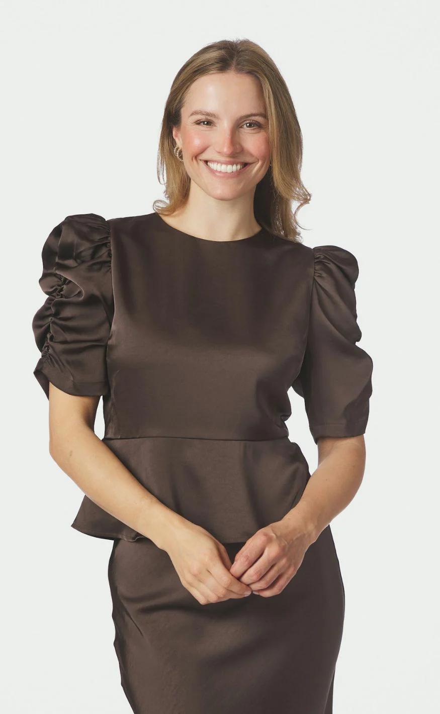 Neo Noir Bluse - Benua Heavy Sateen - Dark Brown - Image 2