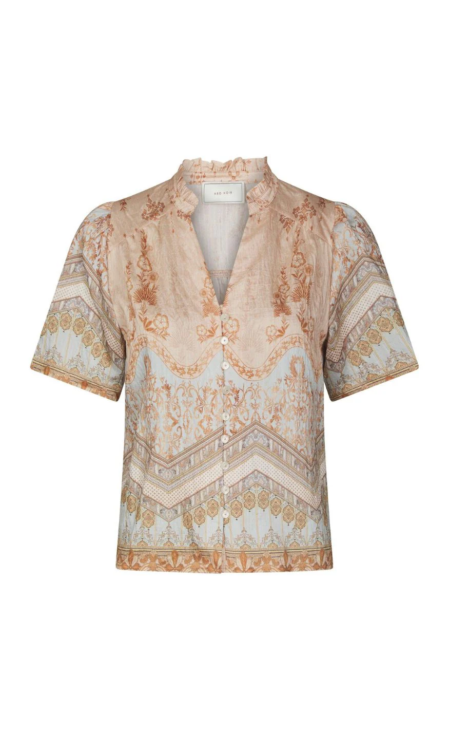 Neo Noir Bluse - Torana Flower Border - Flower Peach