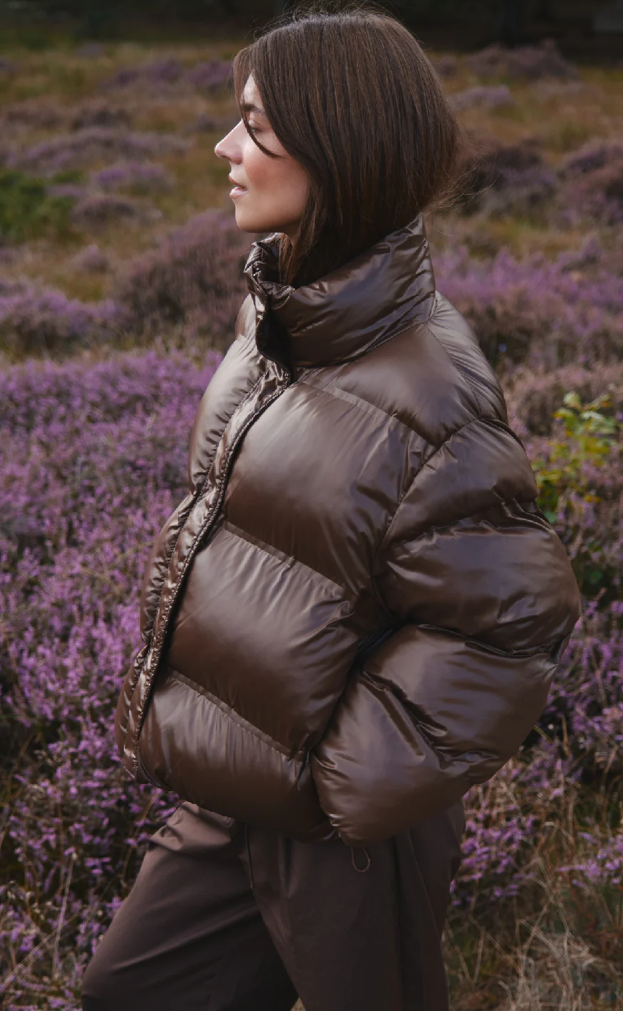 Neo Noir Jakke - Rhea Shiny Puffer - Dark Brown - Image 3