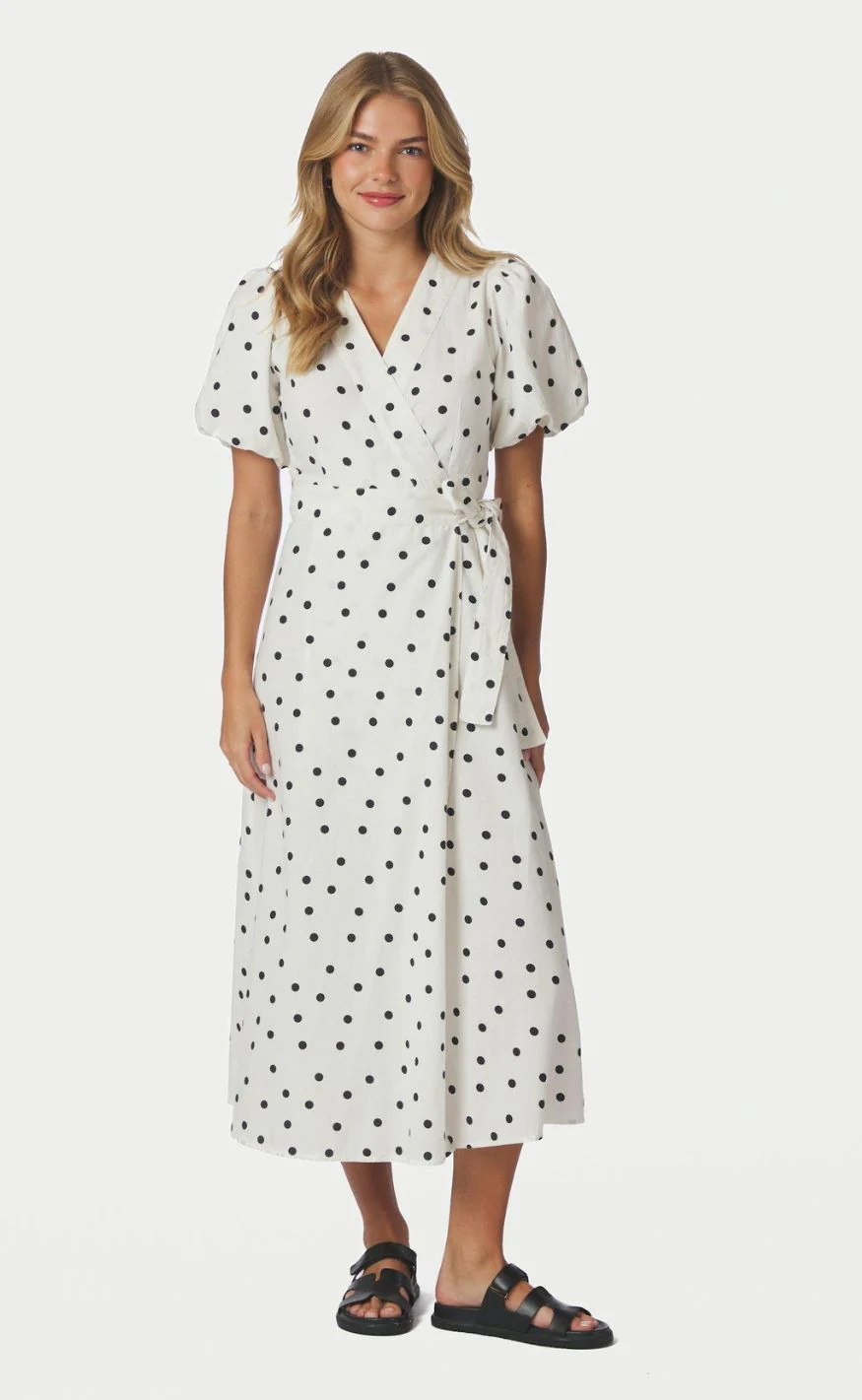 Neo Noir Kjole - Clarine Linen Dot - White - Image 2