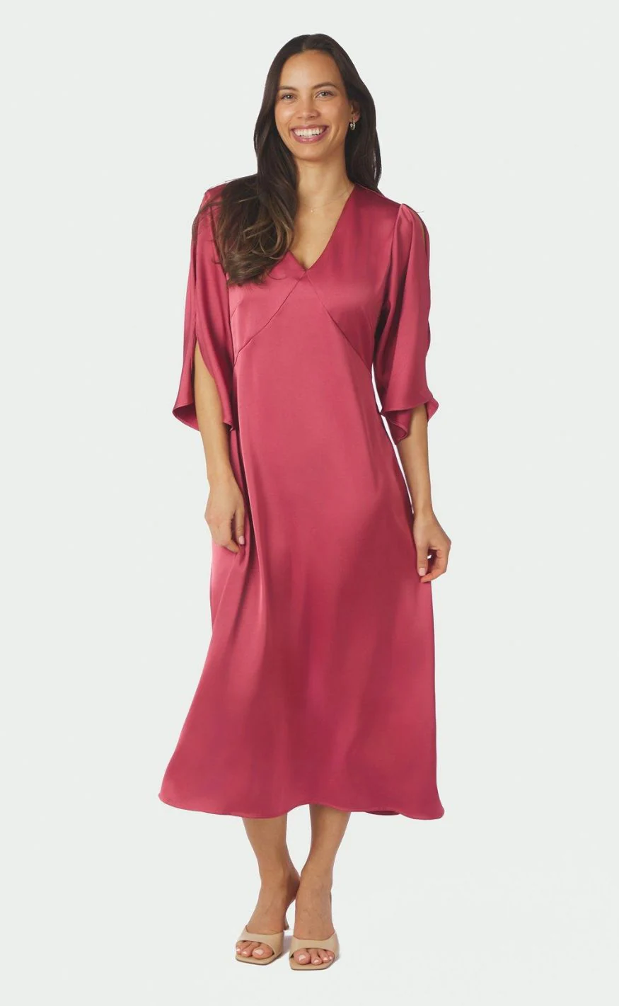 Neo Noir Kjole - Remara Heavy Sateen - Cherry Pink - Image 2