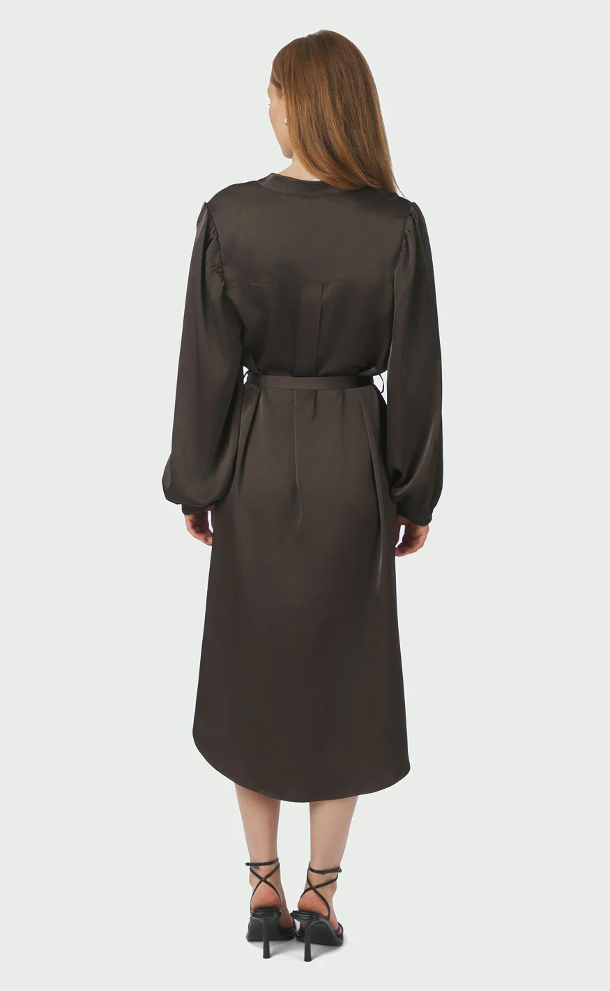 Neo Noir Kjole - Rolana Heavy Sateen - Dark Brown - Image 2