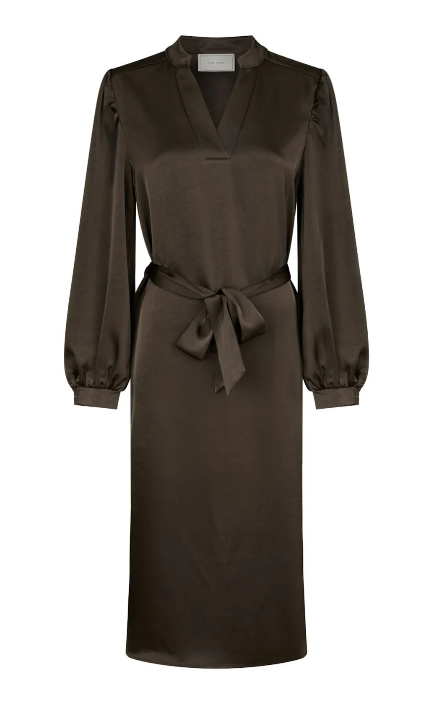 Neo Noir Kjole - Rolana Heavy Sateen - Dark Brown - Image 3