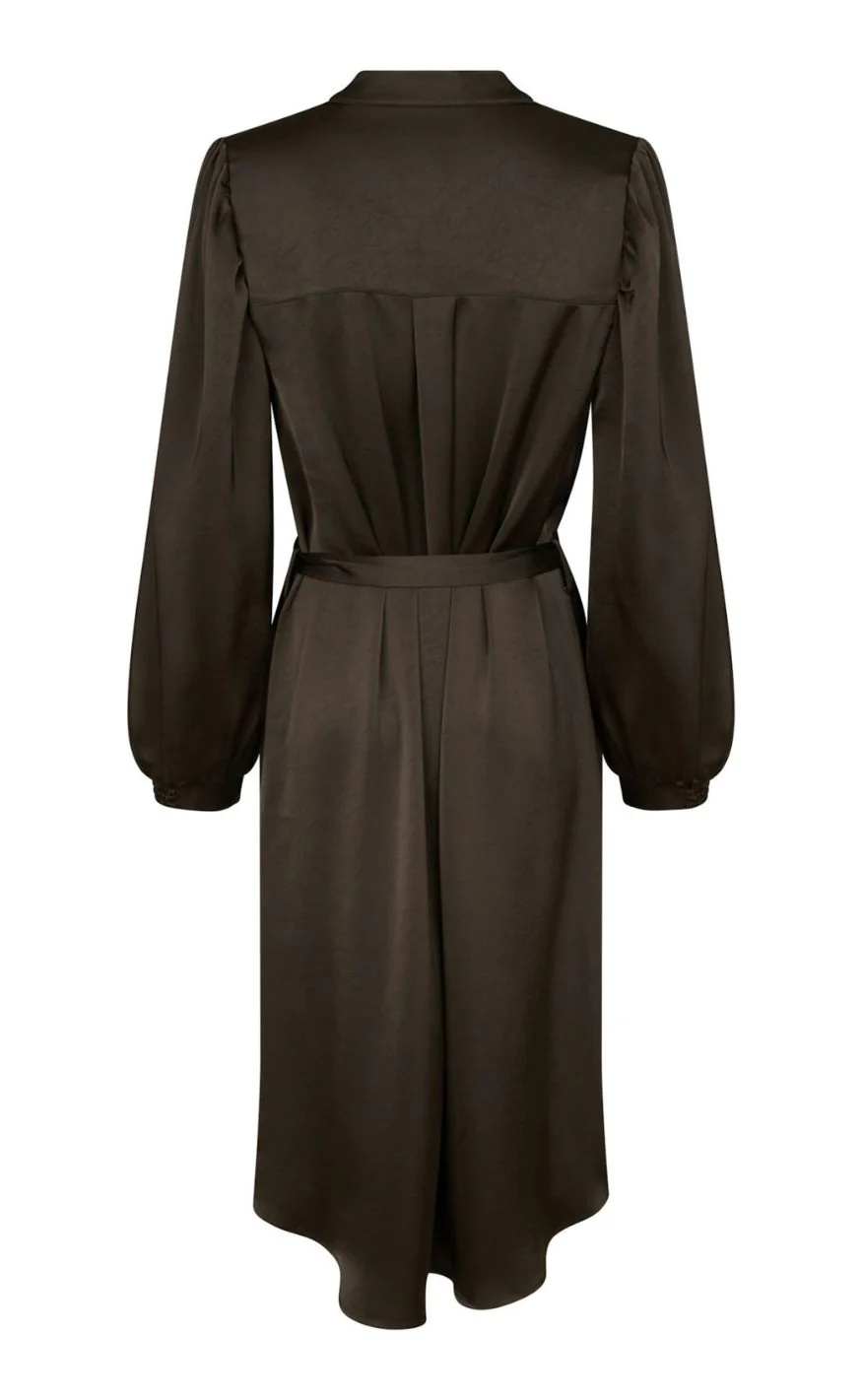 Neo Noir Kjole - Rolana Heavy Sateen - Dark Brown - Image 4