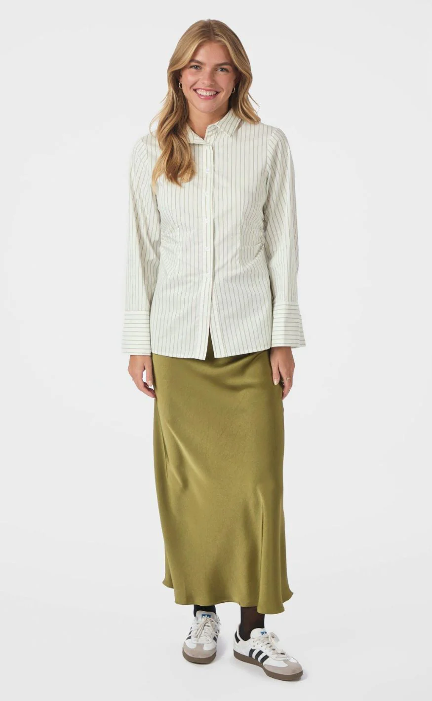 Neo Noir Skjorte - Caroli Stripe - Dusty Green - Image 11