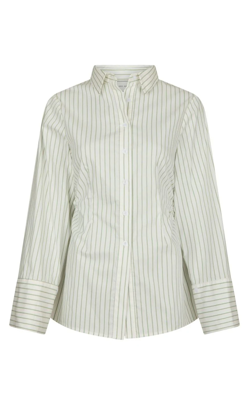 Neo Noir Skjorte - Caroli Stripe - Dusty Green - Image 3