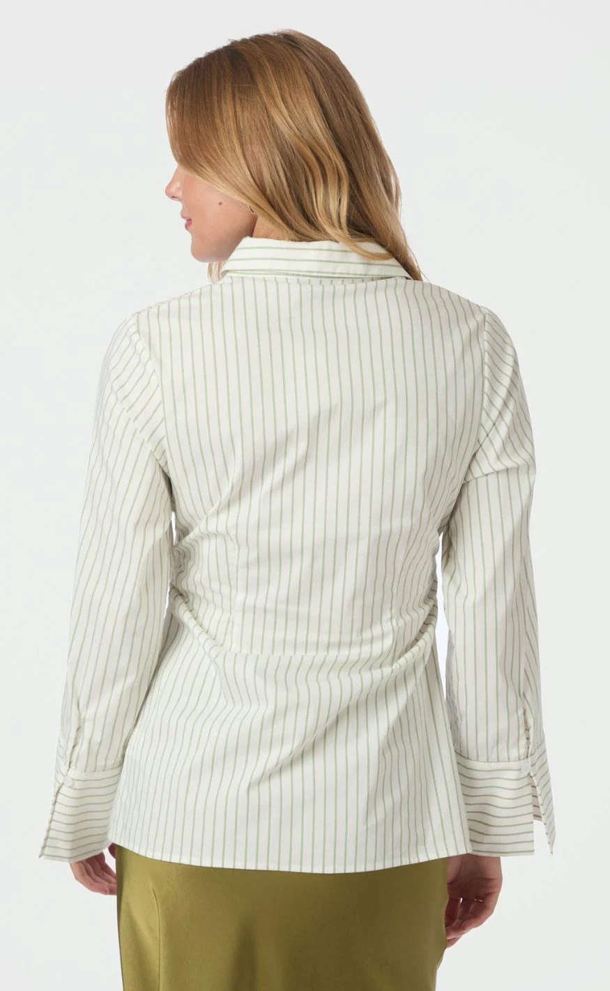 Neo Noir Skjorte - Caroli Stripe - Dusty Green - Image 9