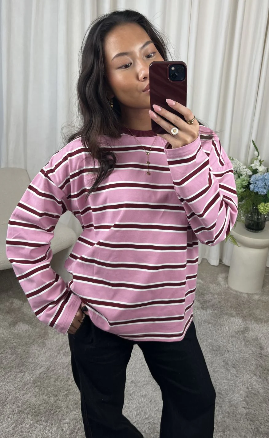Noisy May Bluse - Member - Begonia Pink Stripe/Tibetan Red/Bright White - Image 4