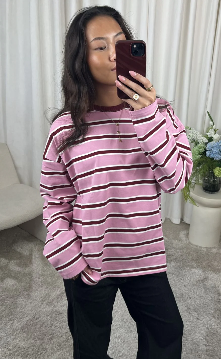 Noisy May Bluse - Member - Begonia Pink Stripe/Tibetan Red/Bright White - Image 7
