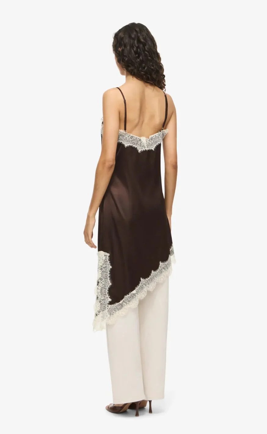 Noisy May Kjole - Sofie Satin - Chocolate Brown/Birch Lace - Image 5