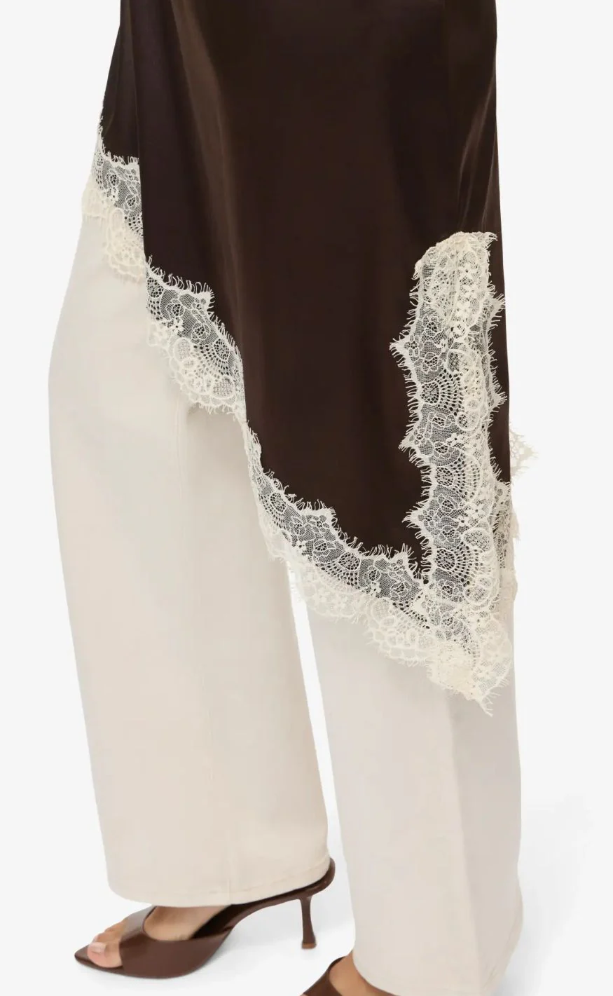 Noisy May Kjole - Sofie Satin - Chocolate Brown/Birch Lace - Image 8