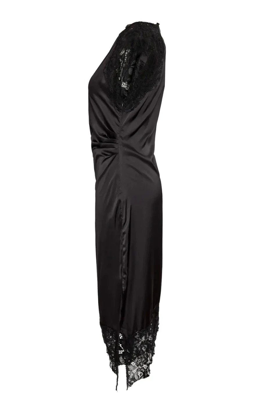 Noisy May Kjole - Wren S/S Satin Lace Long - Black - Image 3